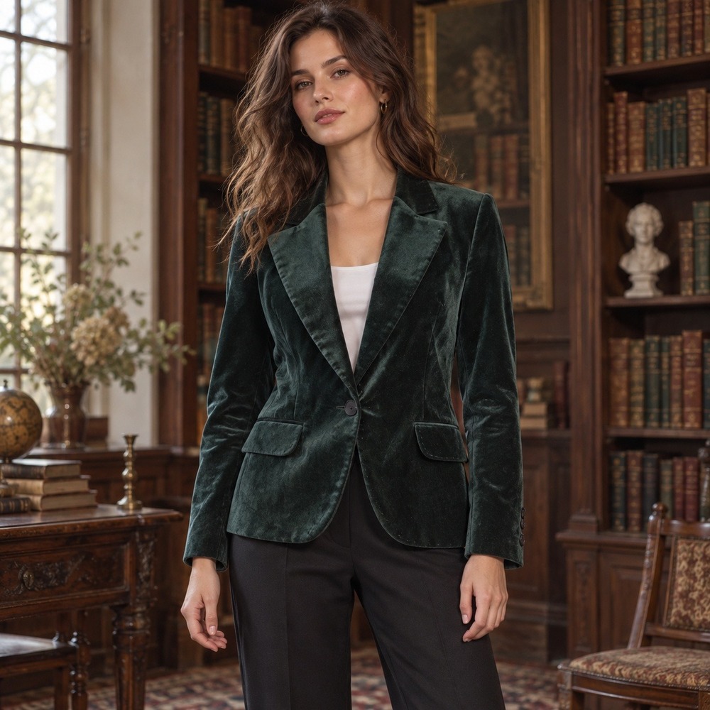 H&M 6 Forest Green Velvet Blazer Poetcore Dark Academia Has Hole